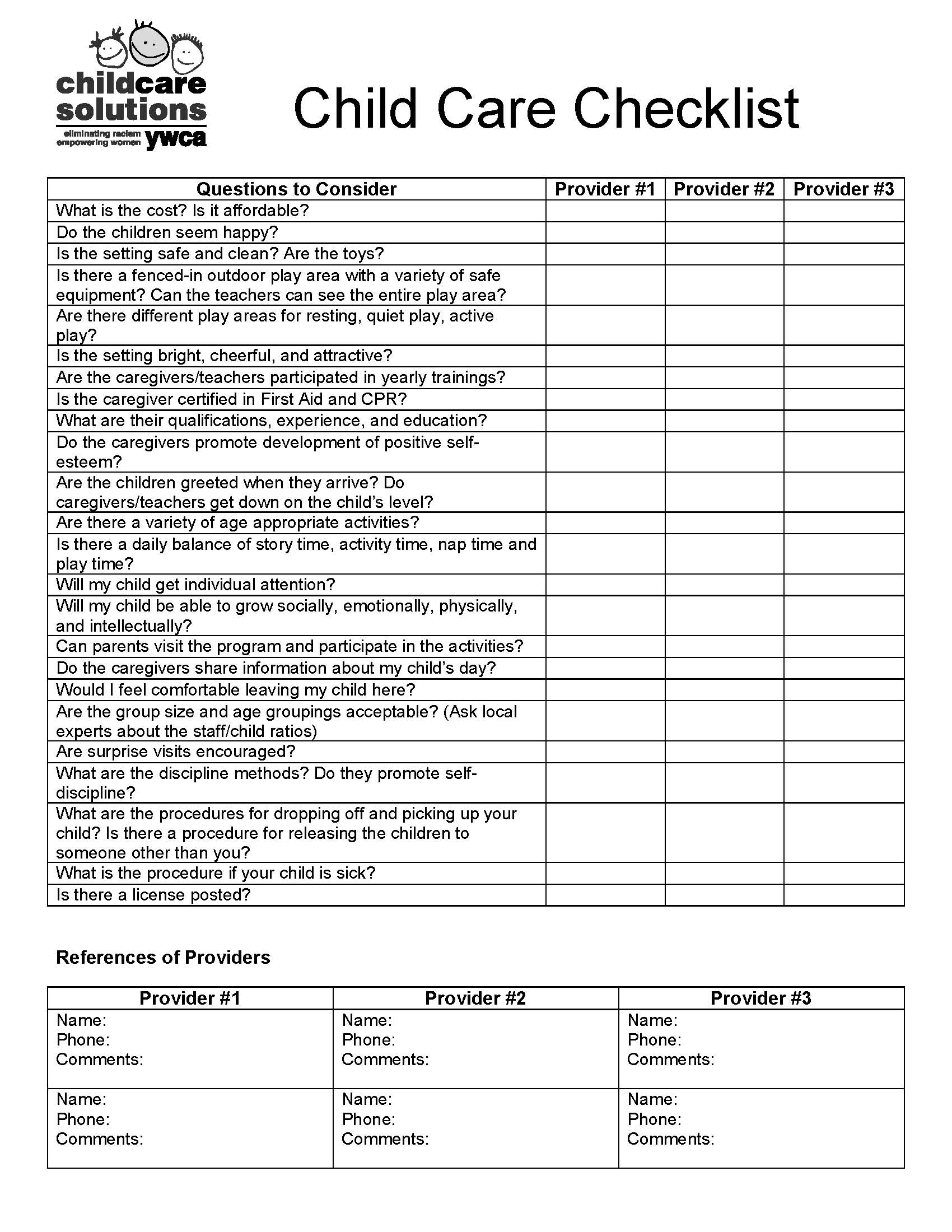 Parent Referral Checklist basic And Health And Safety Page 2 YWCA 